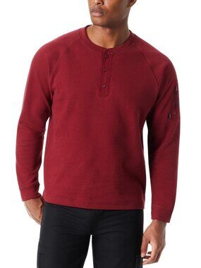 Bass Outdoor Mens Performance Thermal Henley Shirt Small Long Sleeve Cabernet